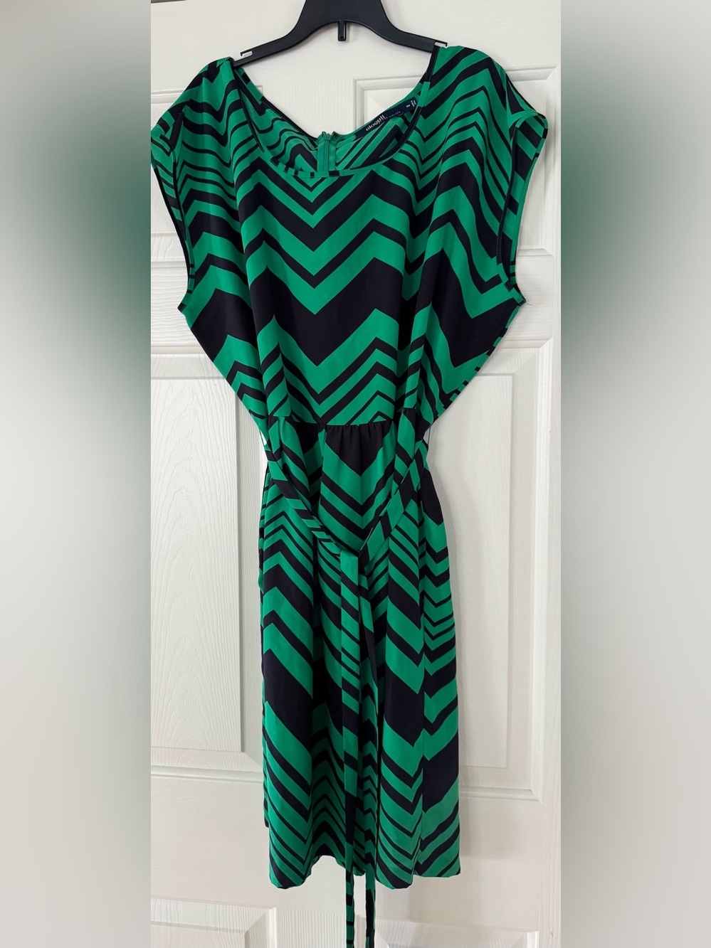 Eloquii by The Limited Green Chevron Tie-Waist Midi Dress 16W